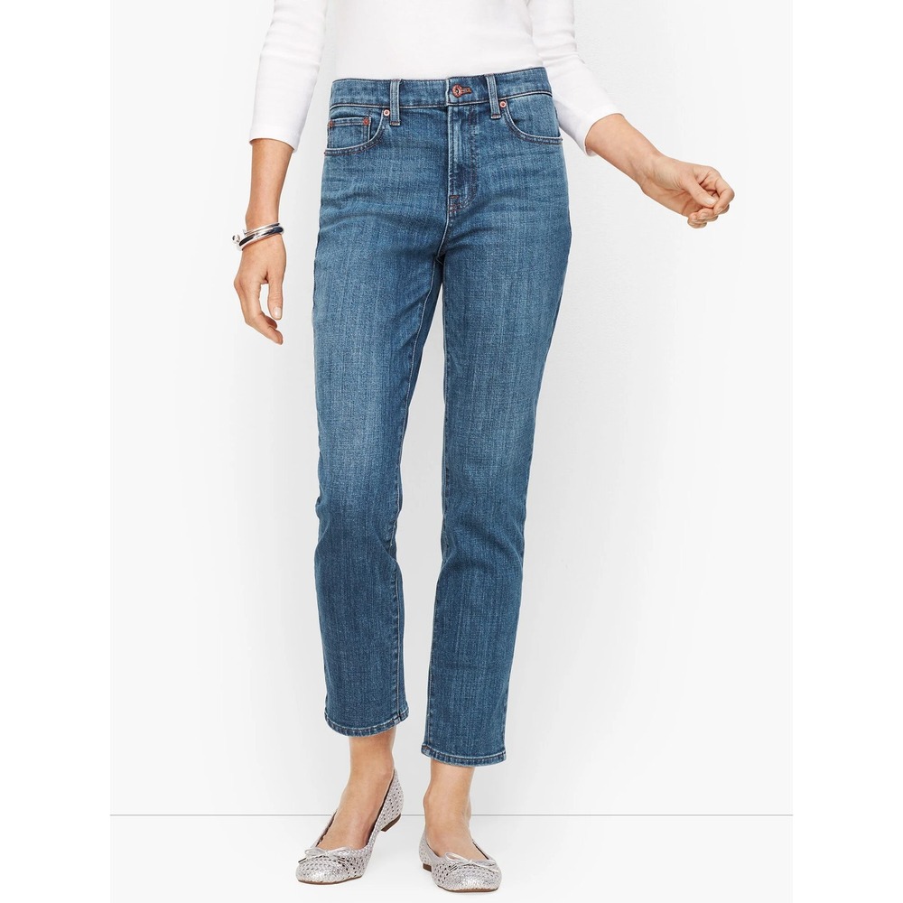 Talbots Boyfriend Jeans Womens 6P Blue Flawless Five-Pocket Distressed Relaxed